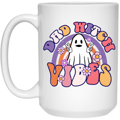 Dad Witch Vibes, Ghost Halloween, Groovy Halloween White Mug