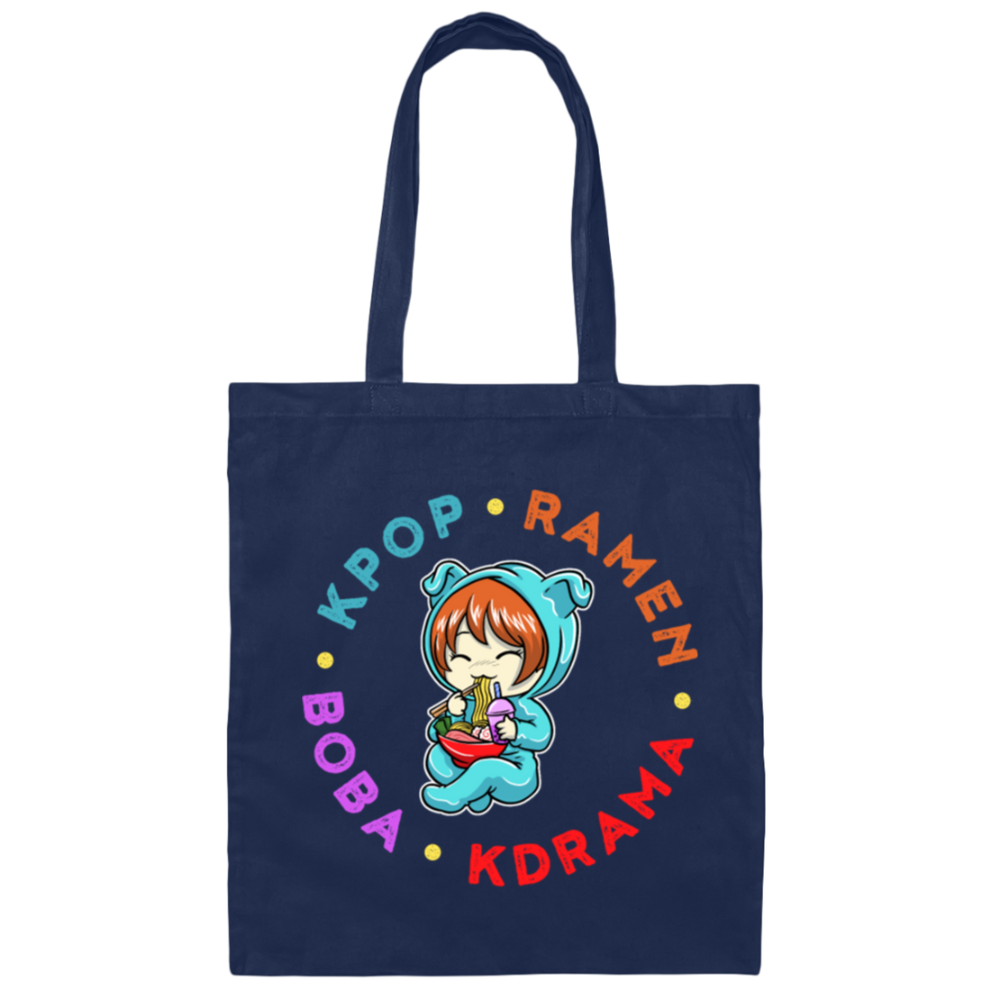 Korean Love Gift, Kpop Ramen Kdrama Boba, Cute Korean Chibi Canvas Tote Bag