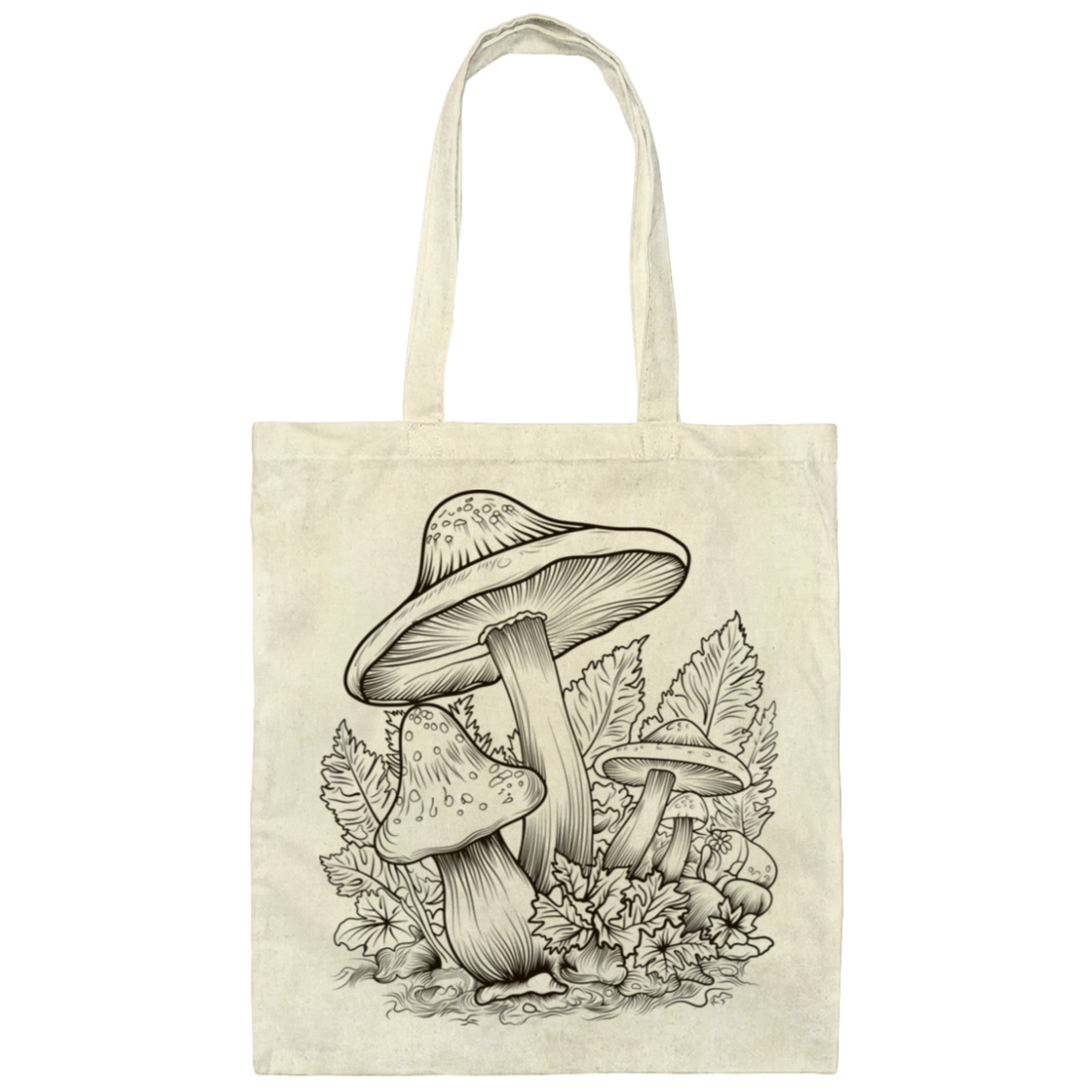 Aesthetic Mushroom, Cottagecore Design, Mushroom Lineart black Canvas Tote Bag