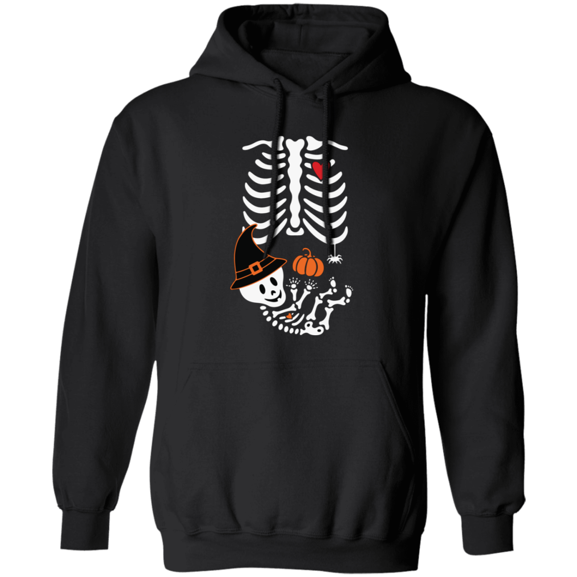 Embrace the spooky season with this unique, eye-catching pullover hoodie. Featuring a Skeleton Play Pumpkin, Happy Halloween design, this hoodie impresses with its remarkable craftsmanship and attention to detail, with lungs bones and a skeleton wearing a witch’s hat. Perfect for any Halloween celebration.