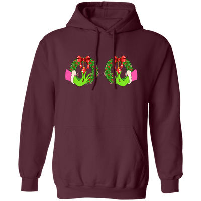 Funny Christmas, Grinch's Hands On The Boobs, Merry Titsmas, Merry Christmas, Trendy Chrismas Pullover Hoodie