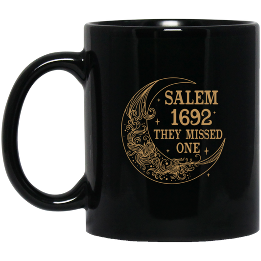 Salem 1692, They Missed One, Salem Floral Moon Black Mug