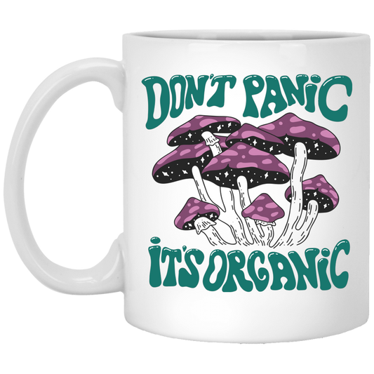 Don't Panic, It's Organic, Mushroom Bushes, Purple Mushrom White Mug