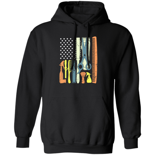 Patriotic Hair Stylist, Haircutter Gift, Barber Day USA, American Barber Pullover Hoodie