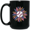 American Baseball, Sunflower Baseball, Leopard Sunflower-1 Black Mug