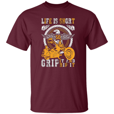 Life Is Short, So Grip It And Rip It, Retro Eagle, Motorbike Unisex T-Shirt