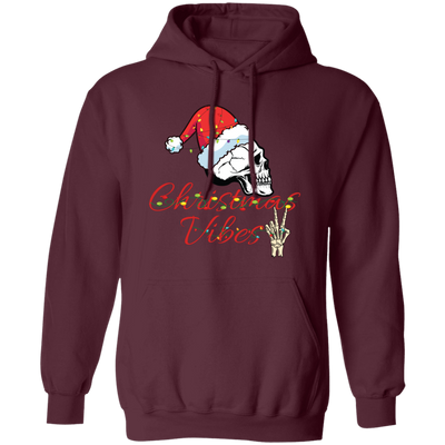 Christmas Vibes, Skull In Christmas, Skull Wear Christmas Hat, Merry Christmas, Trendy Christmas Pullover Hoodie