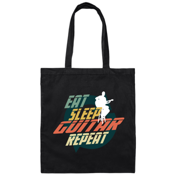 EAT SLEEP GUITAR REPEAT, Vintage Guitar Lover Canvas Tote Bag