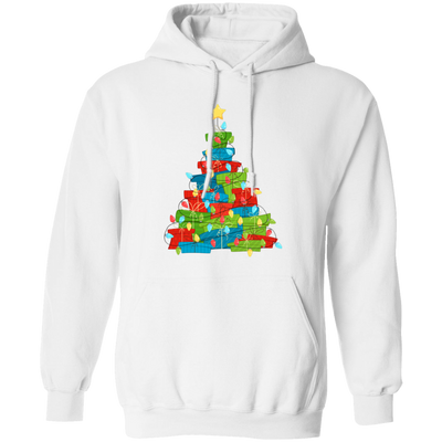 Christmas Tree Made From Gift Box, Xmas Light Line, Merry Christmas, Trendy Christmas Pullover Hoodie