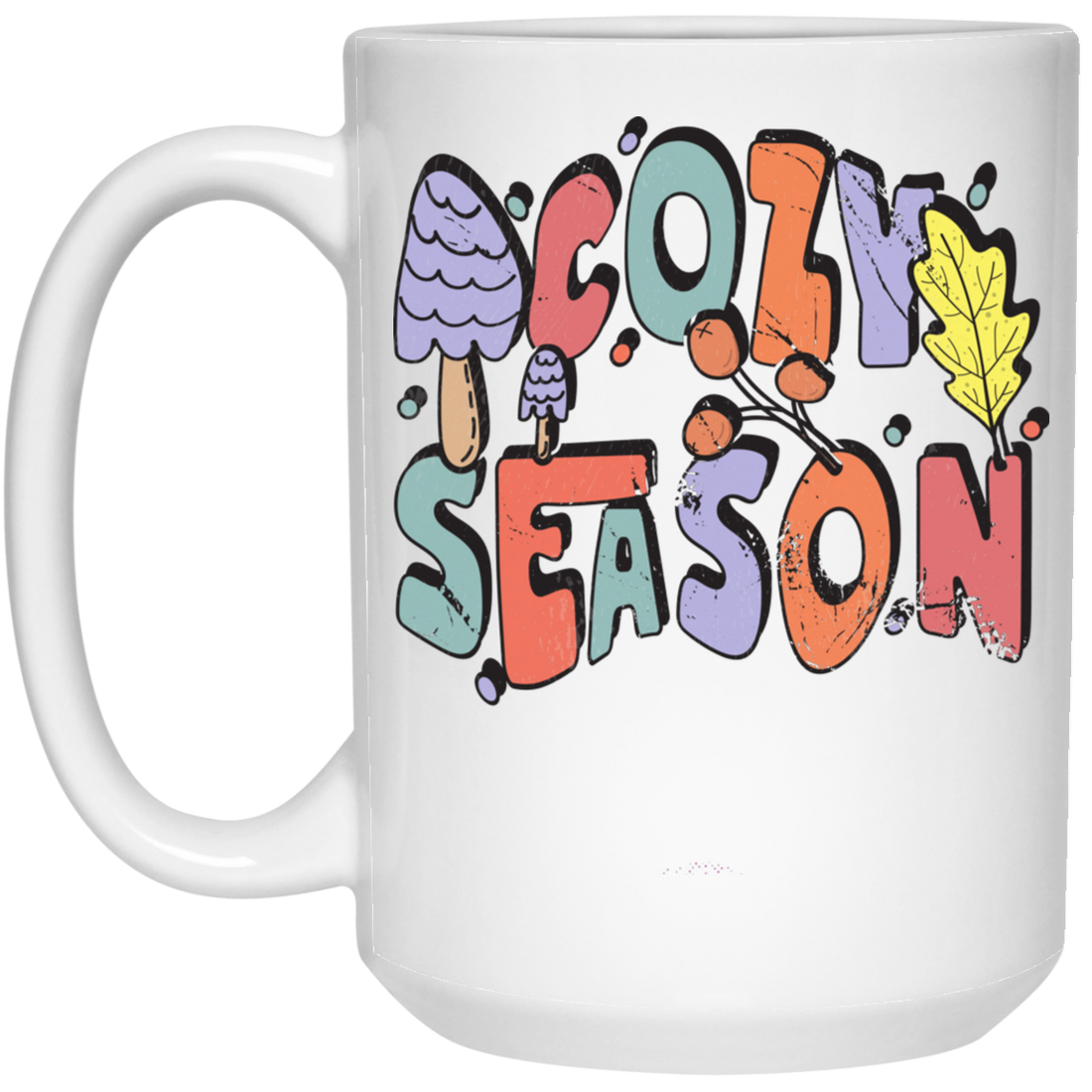 Cozy Season, Fall, Autumn, Groovy Fall Season White Mug