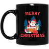 Cute Santa, Happy Santa, Funny Santa, Santa With Gift, Merry Christmas, Trendy Christmas Black Mug