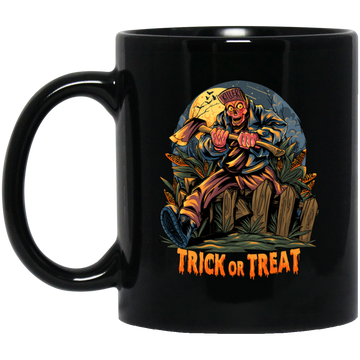 Trick Or Treat, Man Hold Axe, Halloween Night Black Mug