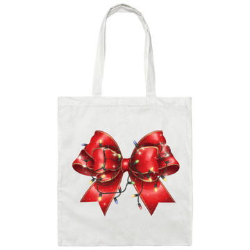 Red Bow, Christmas Light, Love Xmas, Bling Christmas Canvas Tote Bag