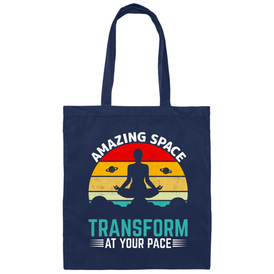 Amazing Space Transform At Your Pace, Retro Yoga Canvas Tote Bag