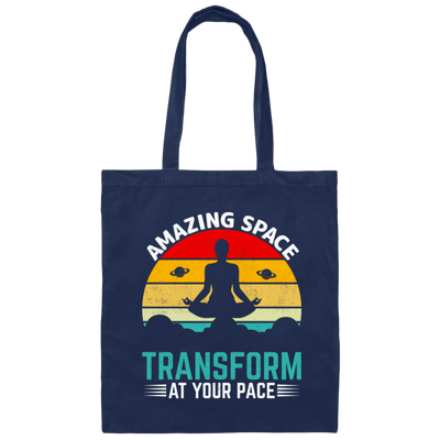 Amazing Space Transform At Your Pace, Retro Yoga Canvas Tote Bag