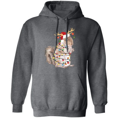 Squirrel Christmas, Merry Christmas, Christmas Lights, Funny Squirrel Pullover Hoodie