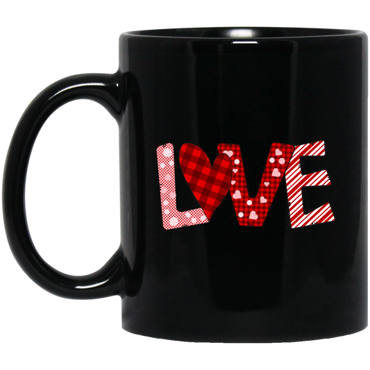 Love Text, Heart Pattern, Groovy Love, Valentine Gift, Valentine's Day, Trendy Valentine Black Mug
