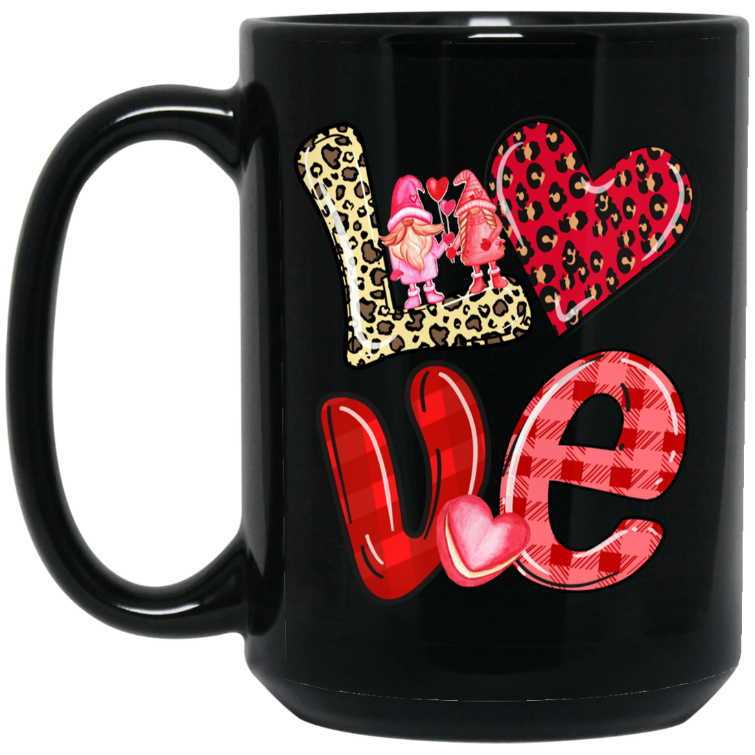 Love Gnome, My Love, Valentine Pattern, Leopard Love, Valentine's Day, Trendy Valentine Black Mug