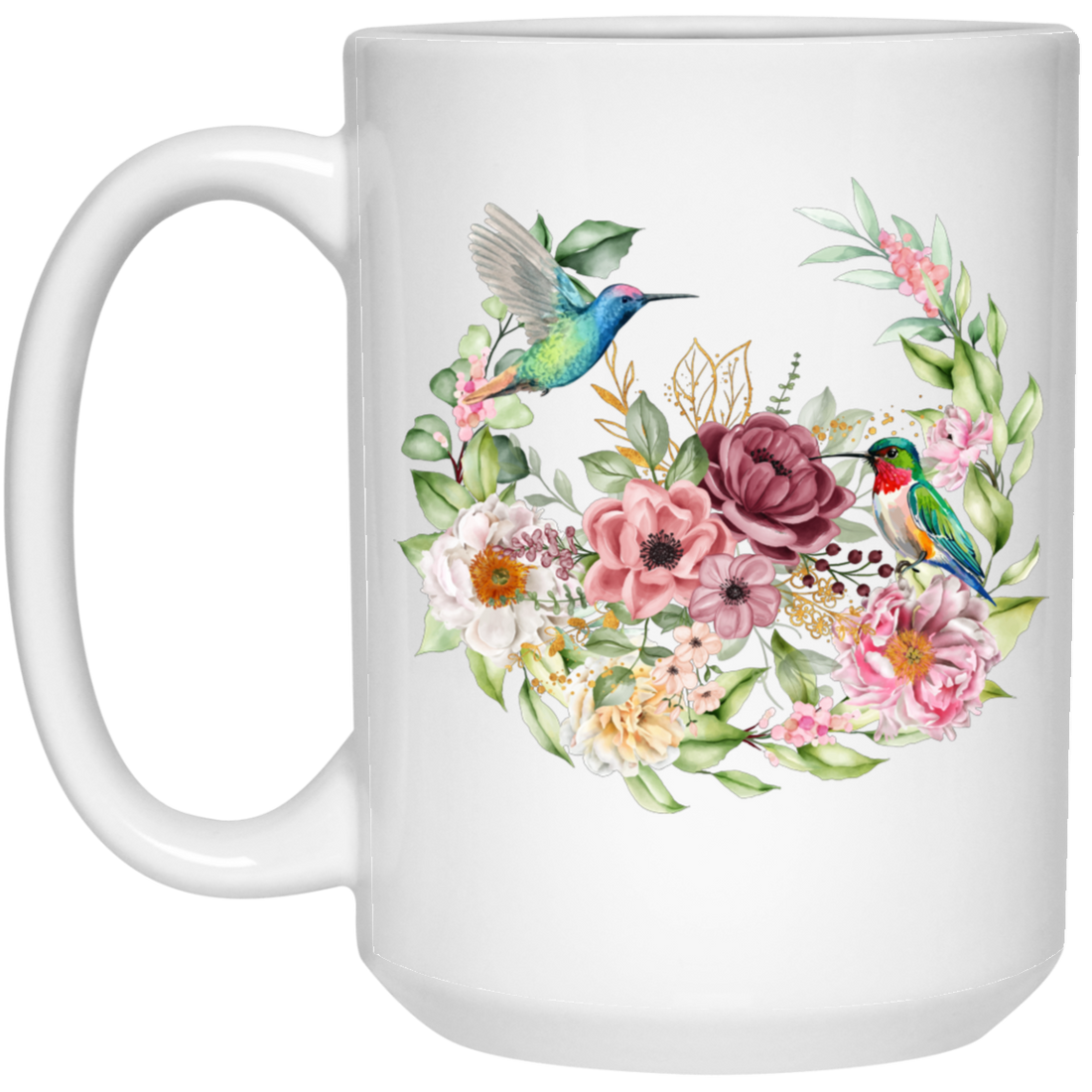 Hummingbird With Flower, Love Hummingbird, Beautiful Flowers White Mug