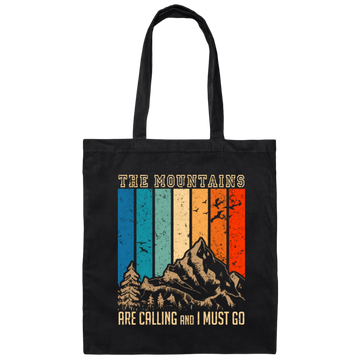 The Mountain Are Calling, And I Must Go, Retro Mountain Lover, Hiking Canvas Tote Bag