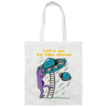 Let's Go To The Moon, Cute Alien, Come In Ufo Canvas Tote Bag