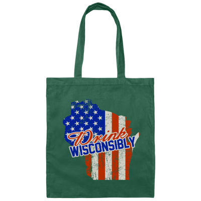 Wisconsin Drinking American Flag Wisconsinite Gift Canvas Tote Bag