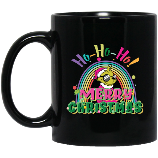 Ho Ho Ho, Grinch Christmas, Rainbow Christmas, Merry Christmas, Trendy Christmas Black Mug