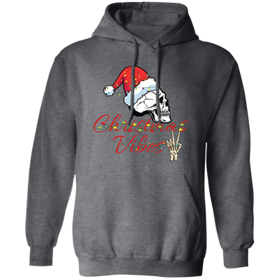 Christmas Vibes, Skull In Christmas, Skull Wear Christmas Hat, Merry Christmas, Trendy Christmas Pullover Hoodie