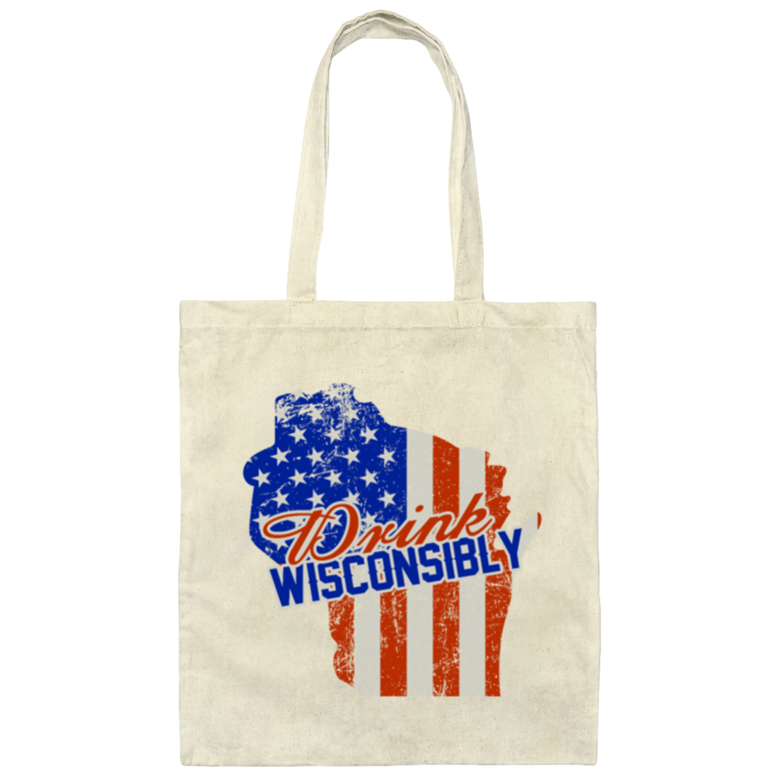 Wisconsin Drinking American Flag Wisconsinite Gift Canvas Tote Bag