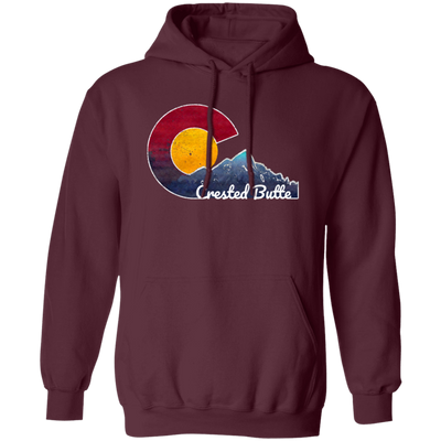 Crested Butte, Colorado With Flag Inspired Scene, Love Colorado Gift Pullover Hoodie