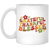 Grateful, Thankful, Blessed, Thanksgiving, Fall Season White Mug