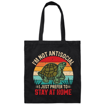 I'm Not Antisocial, I Just Prefer To Stay At Home, Turtle Vintage Canvas Tote Bag