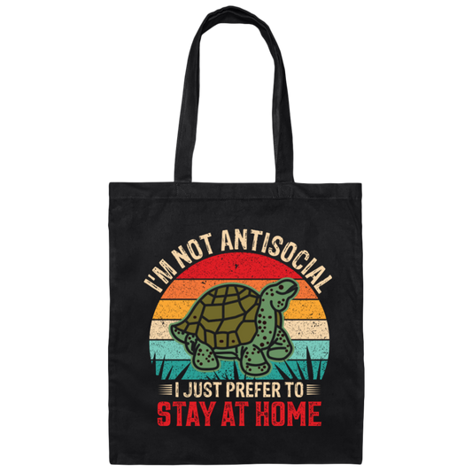 I'm Not Antisocial, I Just Prefer To Stay At Home, Turtle Vintage Canvas Tote Bag