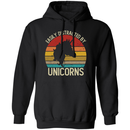 Easily Distracted, By Unicorns, Vintage Unicorns Pullover Hoodie