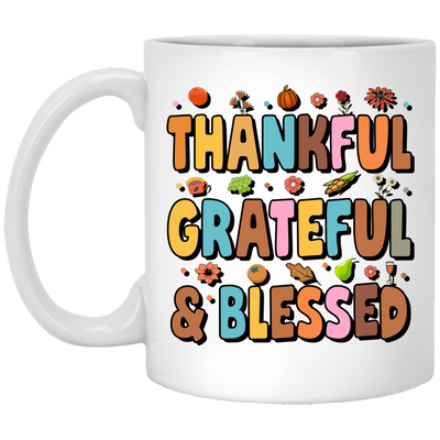 Groovy Thankful, Groovy Grateful, Blessed, Thanksgiving White Mug