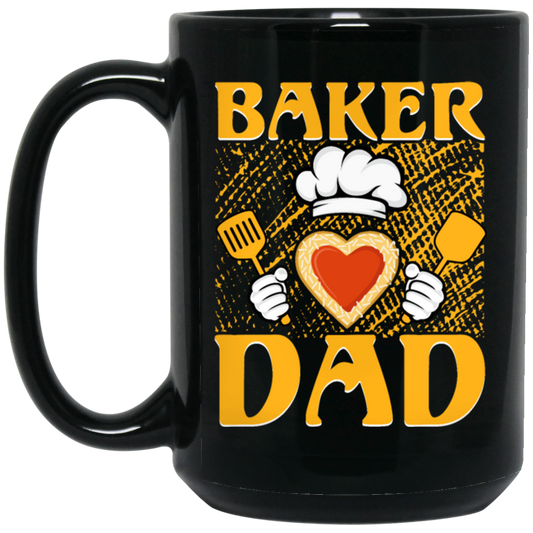 Baker Dad, Chef Dad, Father's Day, Cook With Heart Black Mug