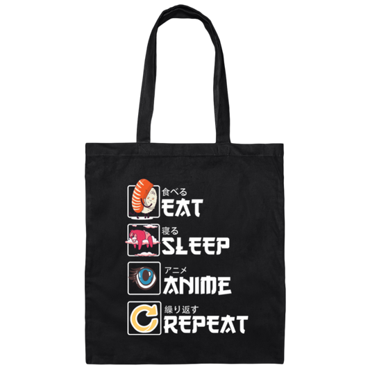 Anime Funny, Eat Sleep Anime Repeat Canvas Tote Bag