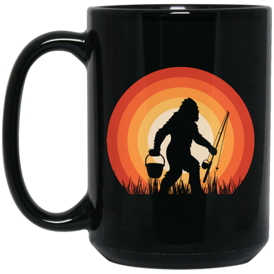 Big Foot Silhouette, Retro Big Foot, Big Foot Fishing Black Mug