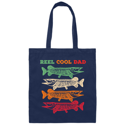 Dad Fishing, Retro Dad Fishing Gift, Reel Cool Dad Canvas Tote Bag