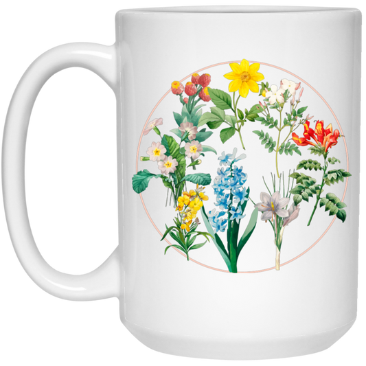 Wild Flowers, Lady Gift, Flowers in A Circle, Love Flowers White Mug