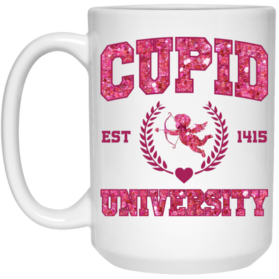 Cupid University, Est 1415, Pink Glitter Cupid, Glitter Valentine, Valentine's Day, Trendy Valentine White Mug