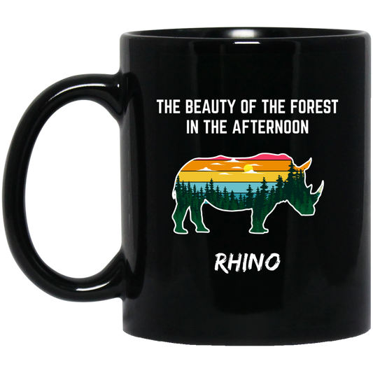 The Beauty Of Forest In The Afternoon Is Rhino, Retro Rhino Black Mug