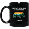 The Beauty Of Forest In The Afternoon Is Rhino, Retro Rhino Black Mug