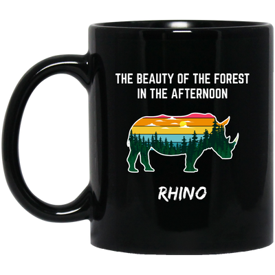 The Beauty Of Forest In The Afternoon Is Rhino, Retro Rhino Black Mug