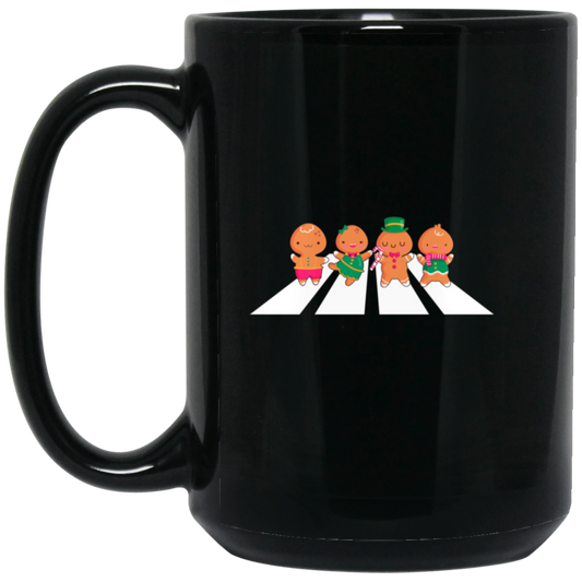 Gingerbread Walking, Love Christmas, Road Crossing Black Mug