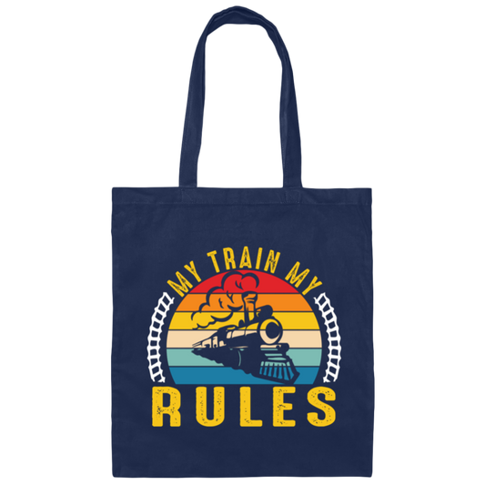 My Train, My Rules, Retro Train, Retro Rules, Train Silhouette Canvas Tote Bag