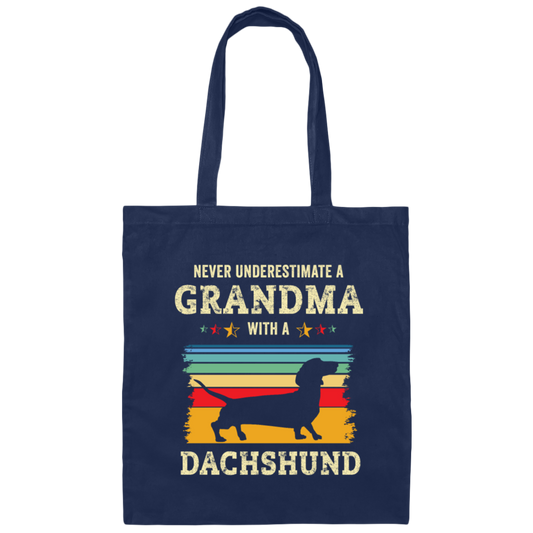 Retro Never Underestimate Grandma With A Dachshund Gift Canvas Tote Bag