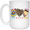 Peace Love Teach, Colorful Peace, Leopard Love White Mug