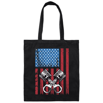 Vintage Patriotic American Flag Piston Muscle Car Canvas Tote Bag