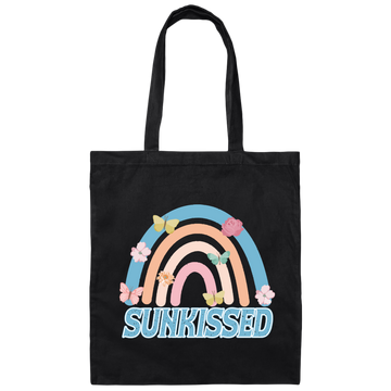 Sunkissed, Groovy Rainbow, Butterfly, Flower, Kid Design Canvas Tote Bag